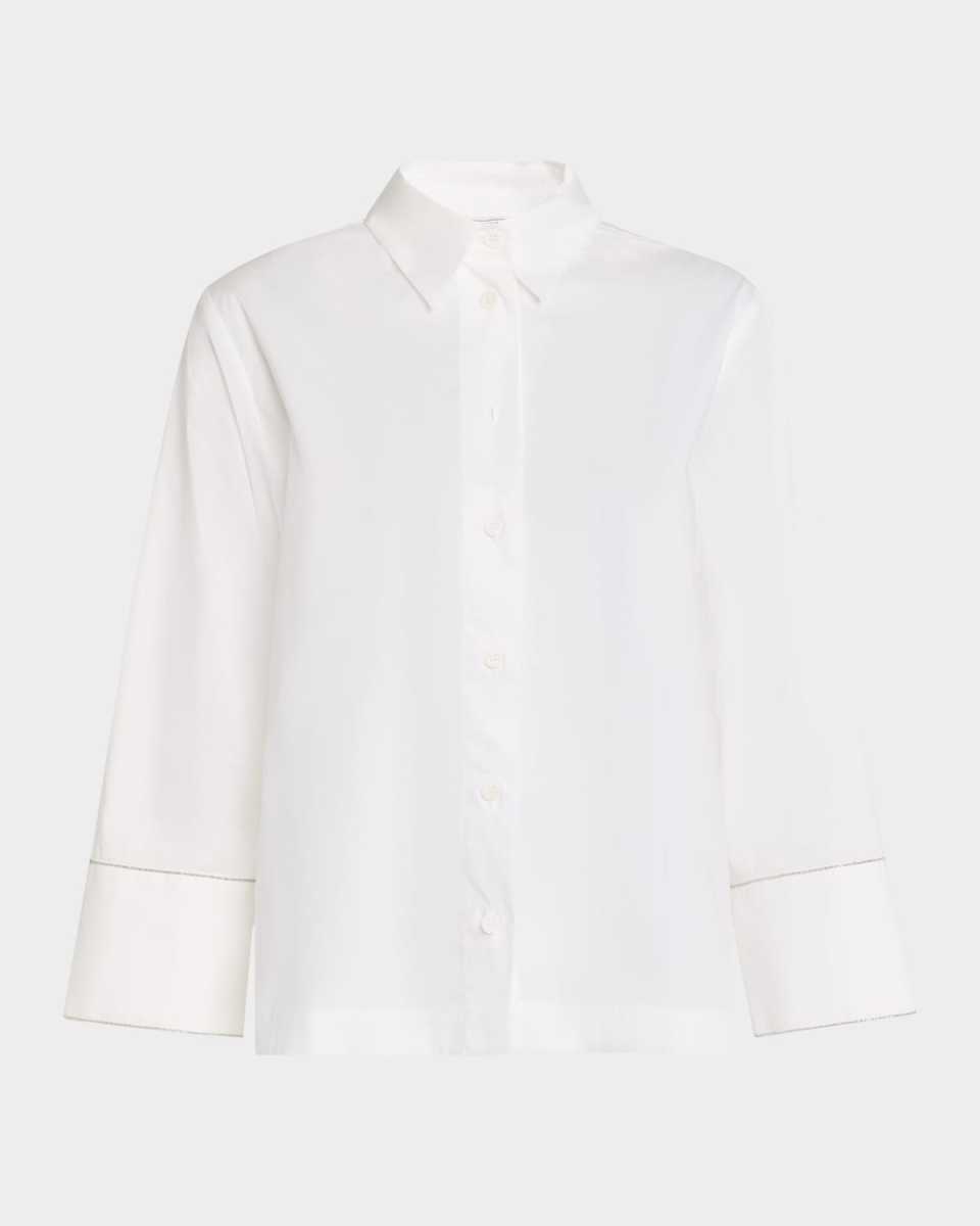 Chain-Trim Stretch Cotton Shirt